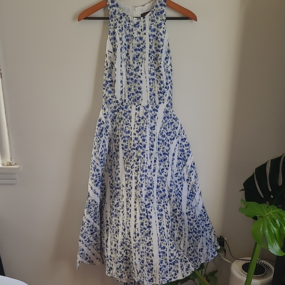 Blue and White Floral A-Line Midi Sundress
